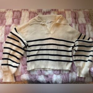 Altar'd State Cream and Black V-Neck Sweater Cropped